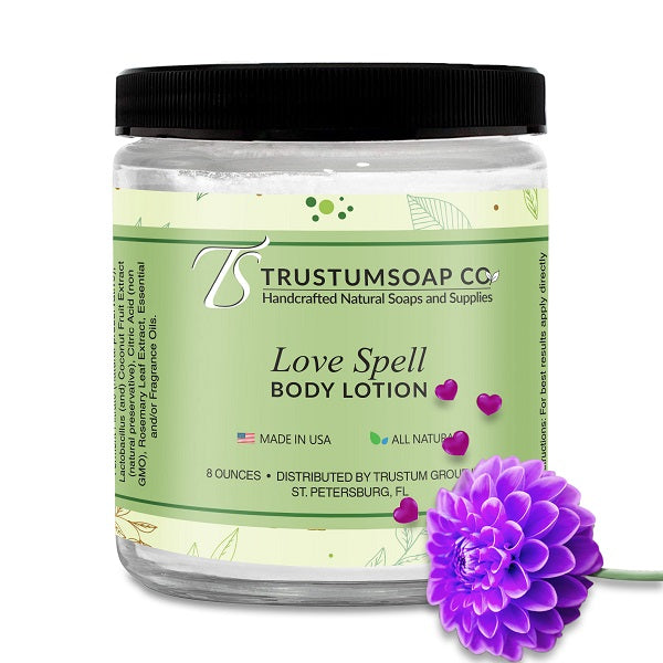 Moisturize your skin after a bath with our rich and creamy Lovespell Body Lotion. Our lotion is all-natural and contains all-natural preservatives like radish root and rosemary extracts.