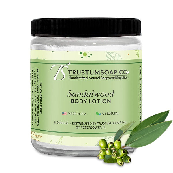 Moisturize your skin after a bath with our rich and creamy Sandalwood Body Lotion. Our lotion is all-natural and contains all-natural preservatives like radish root and rosemary extracts.